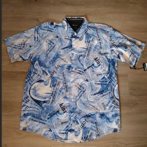 Blue Gear Men's Button Down Shirt XL, NWT, Short Sleeve, Blue, Slim Fit Novelty